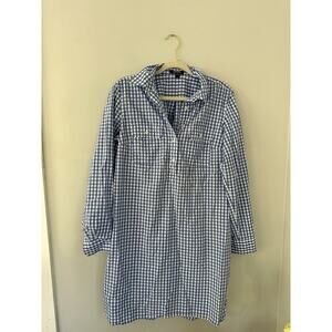 CHAPS Gingham Plaid Shirt Dress Women’s Large Blue White Cotton Picnic Preppy
